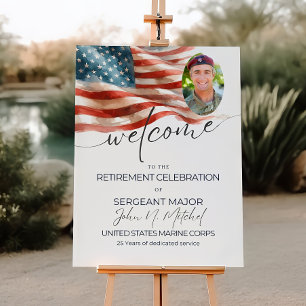 Retirement Party Welcome Sign With Photo, Army Ret