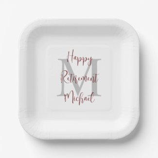Retirement Party White Gray Burgundy Name Monogram