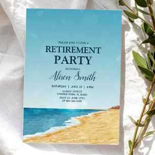 Retirement party with beach, sea and lens flares invitation