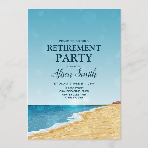 Retirement party with beach sea and lens flares invitation