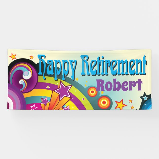 Retirement party with retro 70s hippie art banner (Horizontal)