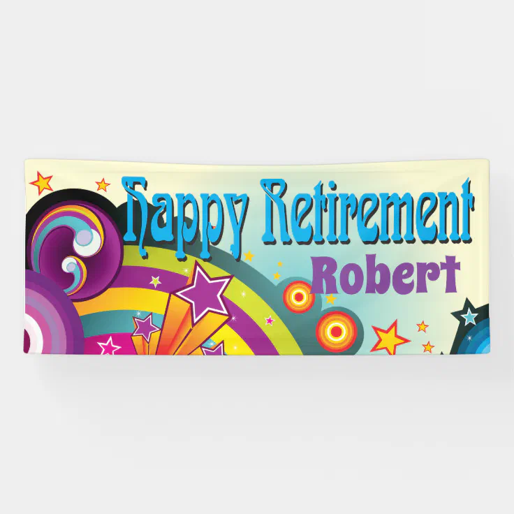 Retirement party with retro 70s hippie art banner | Zazzle