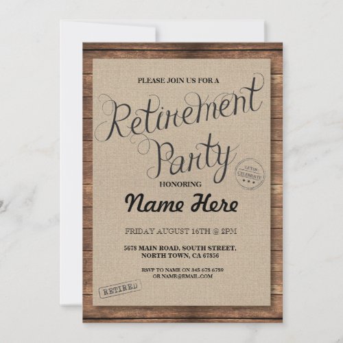 Retirement Party Wood Rustic Retire Invite Vintage