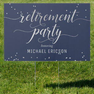 Retirement Party Yard Sign - Elegant Silver, Navy