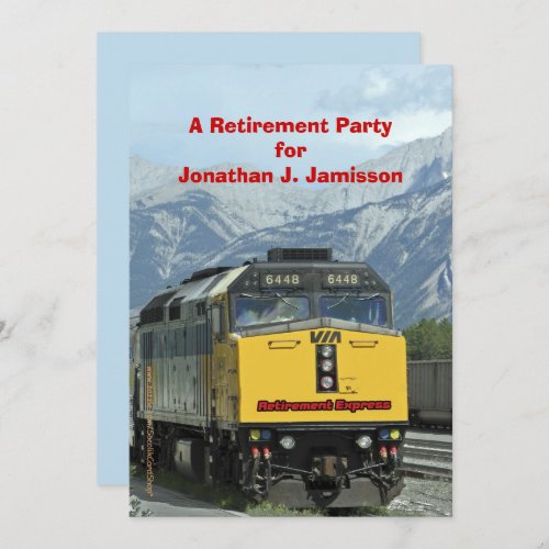 Retirement Party Yellow Railroad Train Engine Invitation
