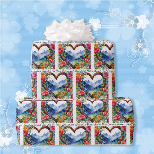 Retirement Personalize Text & Name Roses Mountains Wrapping Paper