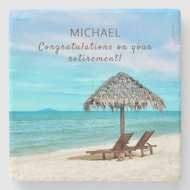 Retirement Personalized Tropical Beach Stone Coaster (Front)