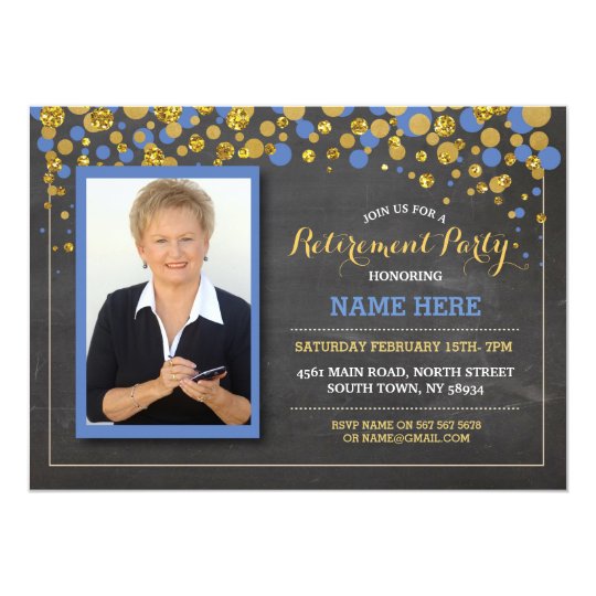 retirement photo blue chalk party invitation zazzle com retirement photo invitations