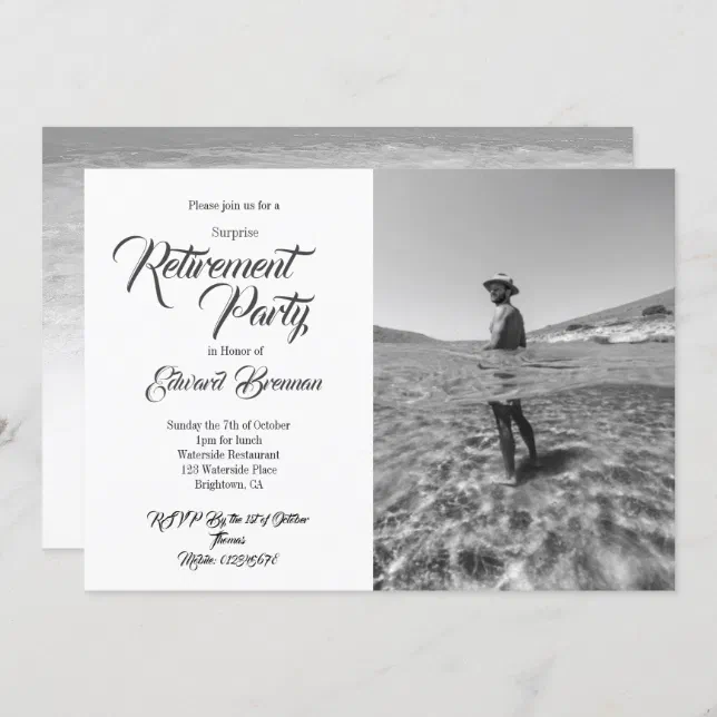 Retirement Photo Chic Black and White Stylish Invitation | Zazzle