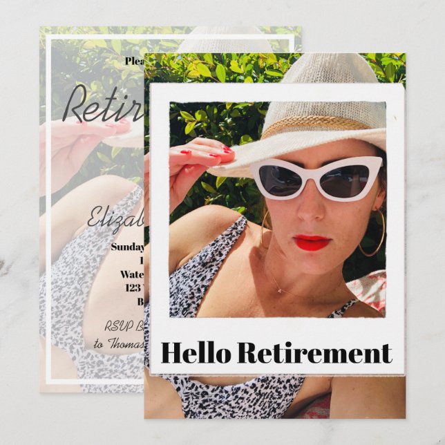 Retirement Photo Frame Hello Modern Chic Invitation (Front/Back)