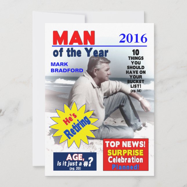 RETIREMENT - PHOTO Invitation -MALE Magazine Cover (Front)