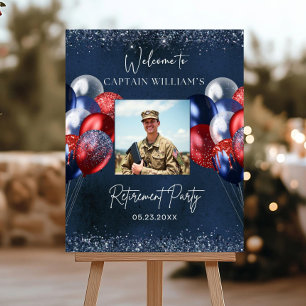 Retirement Photo Welcome Sign, Red and Navy Theme Foam Board