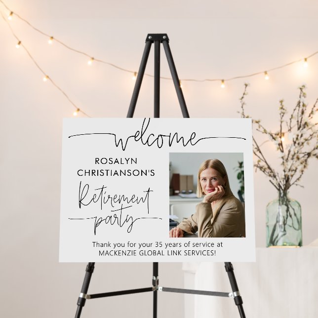 Retirement Photo Welcome Sign Script Minimalist (In Situ (Stand))