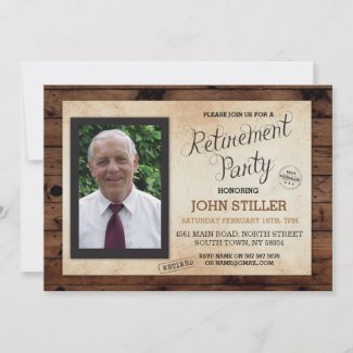 Retirement Photo Wood Rustic Party Invitation