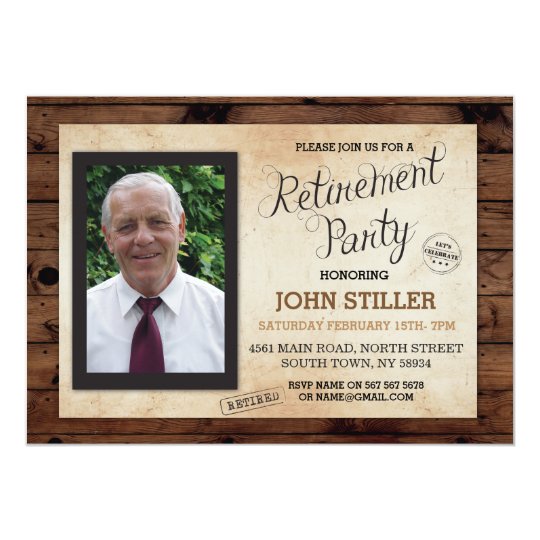 retirement photo wood rustic party invitation zazzle com retirement photo invitations