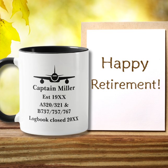 Retirement Pilot Airplane Minimalist Black Custom Mug (Creator Uploaded)