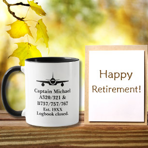 Retirement Pilot Airplane Minimalist Black Custom Mug