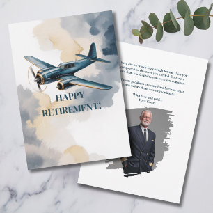 Retirement Pilot Photo Airplane Crew Blue Gold  Invitation