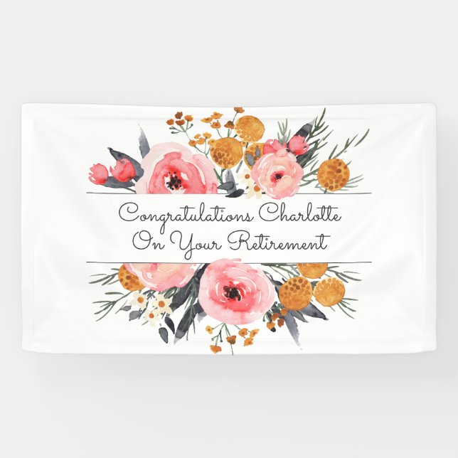 Retirement Pink Blush Floral Banner (Horizontal)