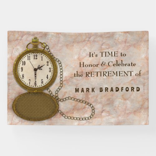 Retirement Pocket Watch with Chain Name Insert Banner