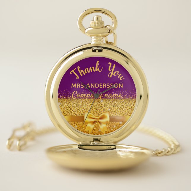 Retirement purple gold bow thank you pocket watch (Inside)