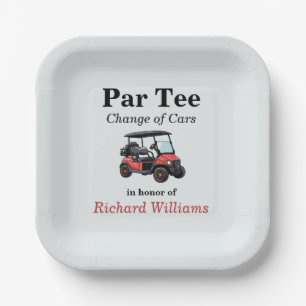 Retirement Red Golf Cart Par Tee Themed Paper Plates