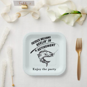 retirement reeling in retirement fishing rod paper plates