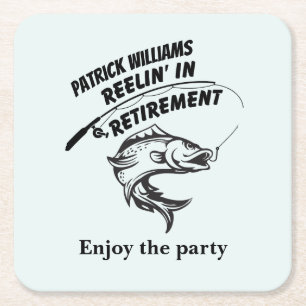 retirement reeling in retirement fishing rod square paper coaster