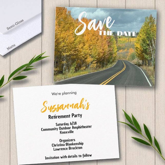 Retirement Replaceable Photo Save The Date Announcement Postcard (template retirement postcard front and back)