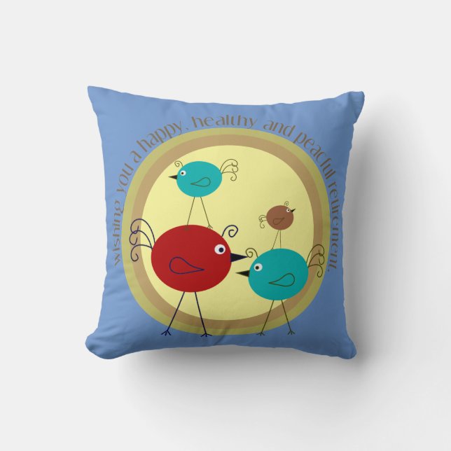 Retirement Retro Birds Design Blue Throw Pillow (Front)
