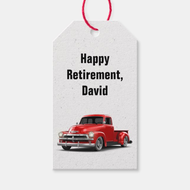 Retirement Retro Red Truck Gift Tags (Front)