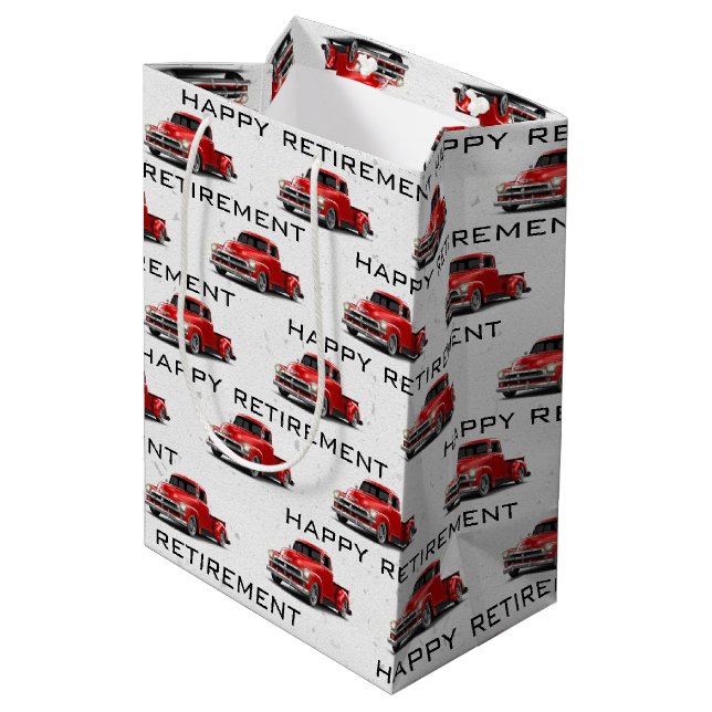 Retirement Retro Red Truck Medium Gift Bag (Back Angled)
