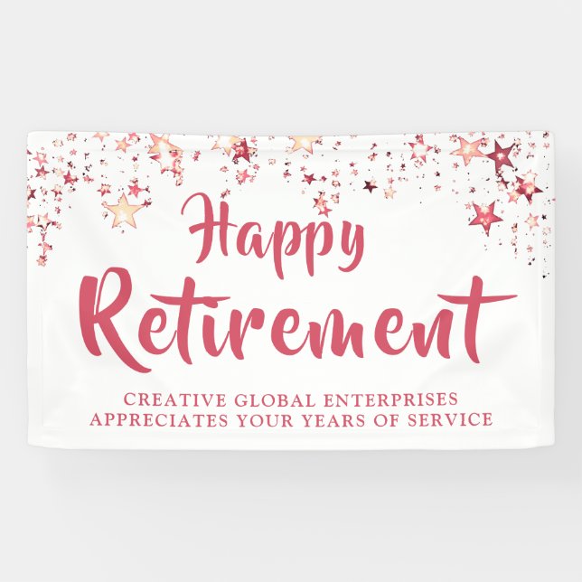 Retirement Rose Gold Stars Brush Script Banner (Horizontal)