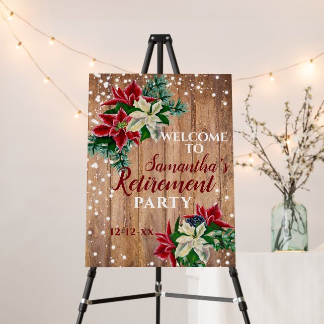 Retirement Rustic Poinsettia Floral Party Welcome  Foam Board (In Situ (Stand))
