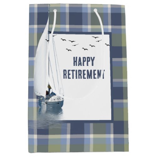 Retirement Sailboat On Plaid Medium Gift Bag