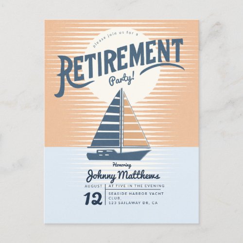 Retirement sailboat sunset postcard invitation