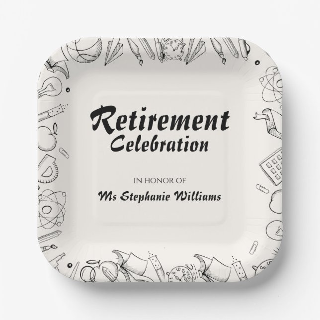 Retirement School Teacher Celebration Party  Paper Plates (Front)