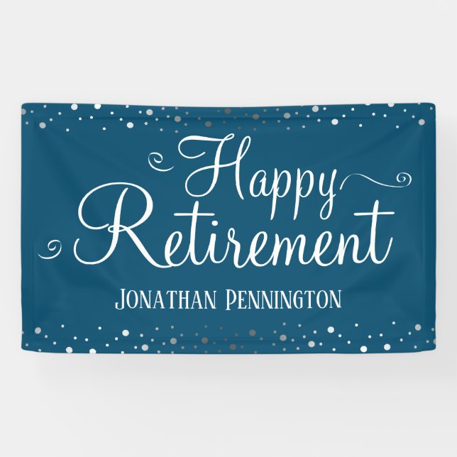 Retirement Simple Silver Confetti Banner (Horizontal)