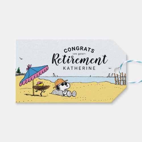 Retirement  Snoopy  Woodstock on the Beach Gift Tags