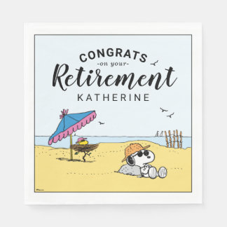 Retirement | Snoopy & Woodstock on the Beach Napkins