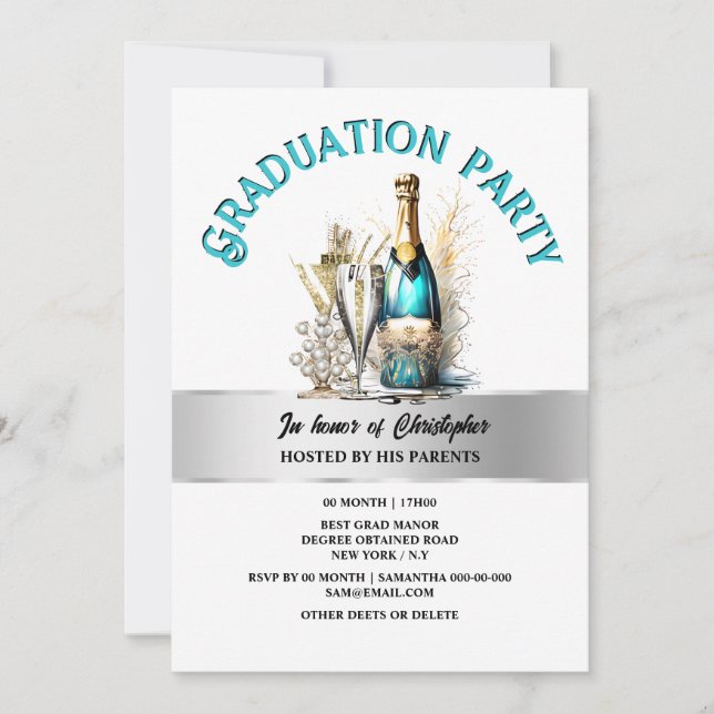 Retirement sparkling wine bubbly formal party invitation (Front)