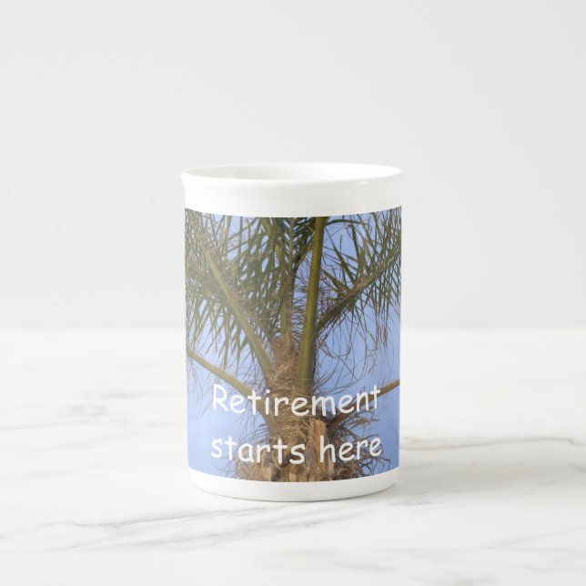 Retirement Starts Here Palm Tree Bone China Mug (Front)