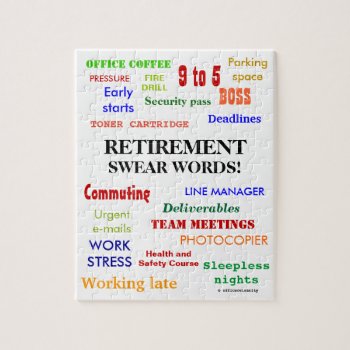 Retirement Swear Words! Funny Retirement Joke Jigsaw Puzzle by officecelebrity at Zazzle