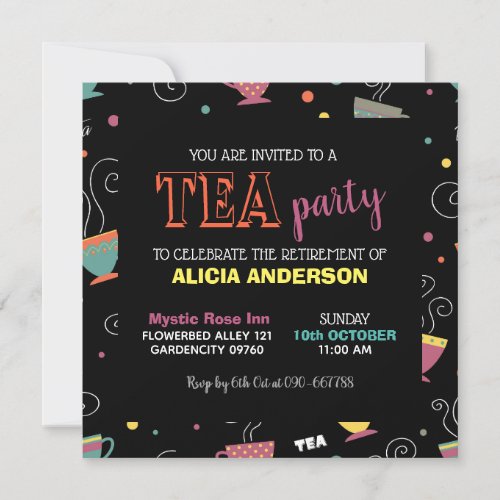 Retirement Tea Party in vivid colors hot cups Invitation