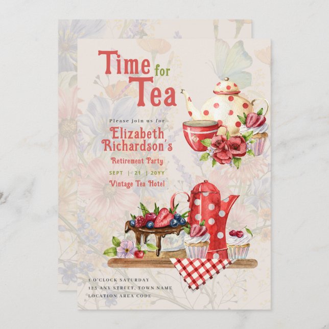 Retirement Tea Party Invite Printed or Digital    (Front/Back)