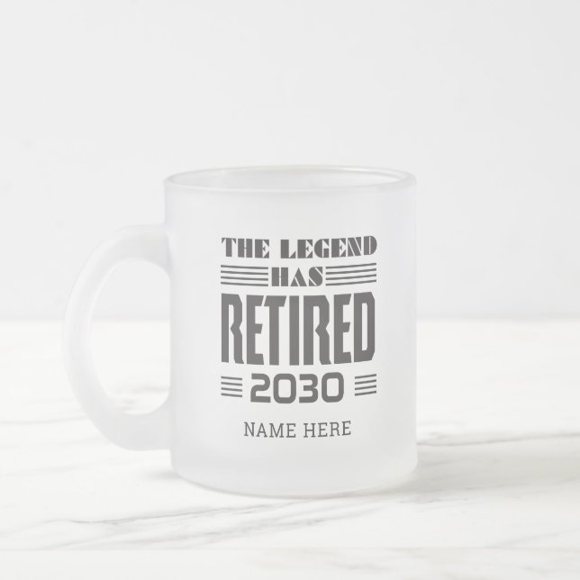 Retirement The Legend Has Retired Personalized Frosted Glass Coffee Mug (Left)