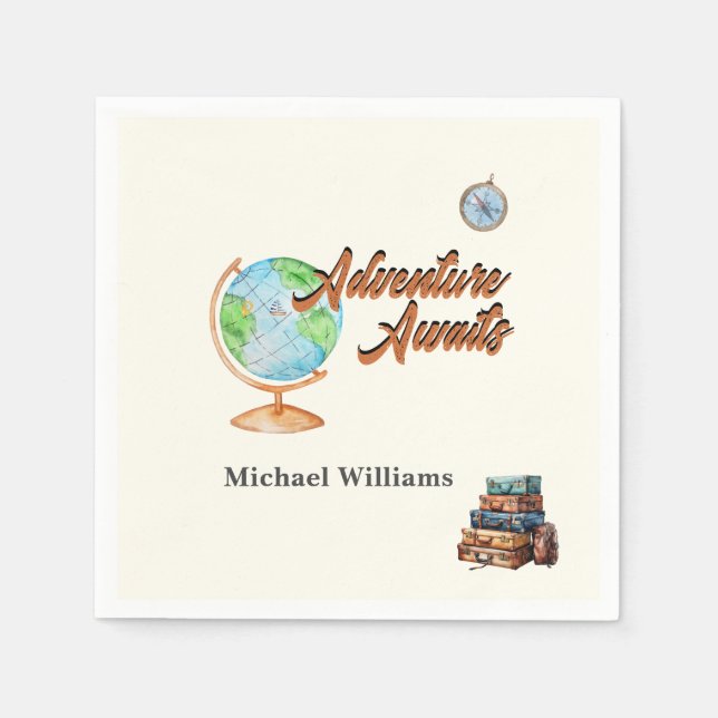 Retirement Travel Adventure Awaits Globe  Napkins (Front)