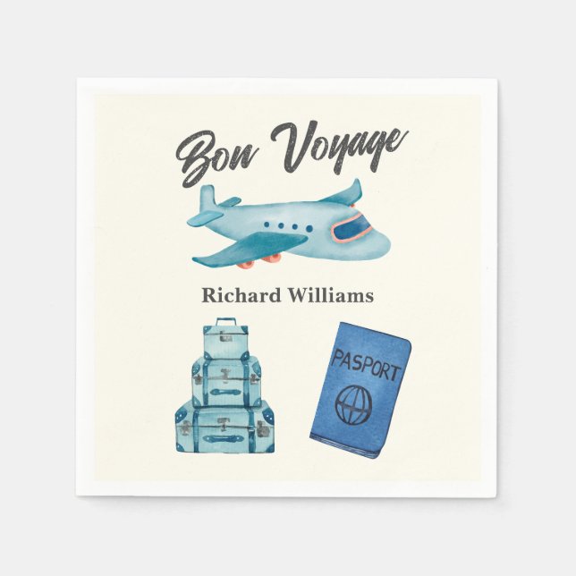 Retirement Travel Adventure Bon Voyage Plane  Napkins (Front)