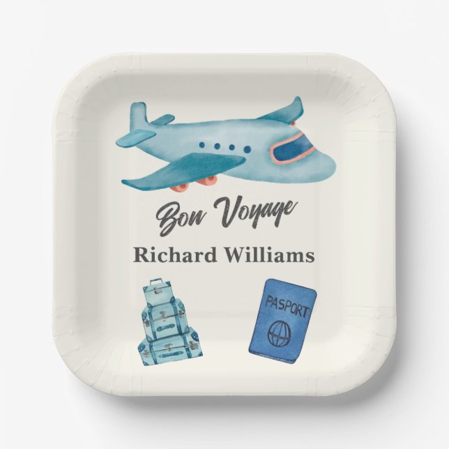 Retirement Travel Adventure Plane Paper Plates (Front)