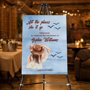 retirement travel all the places woman watercolor foam board